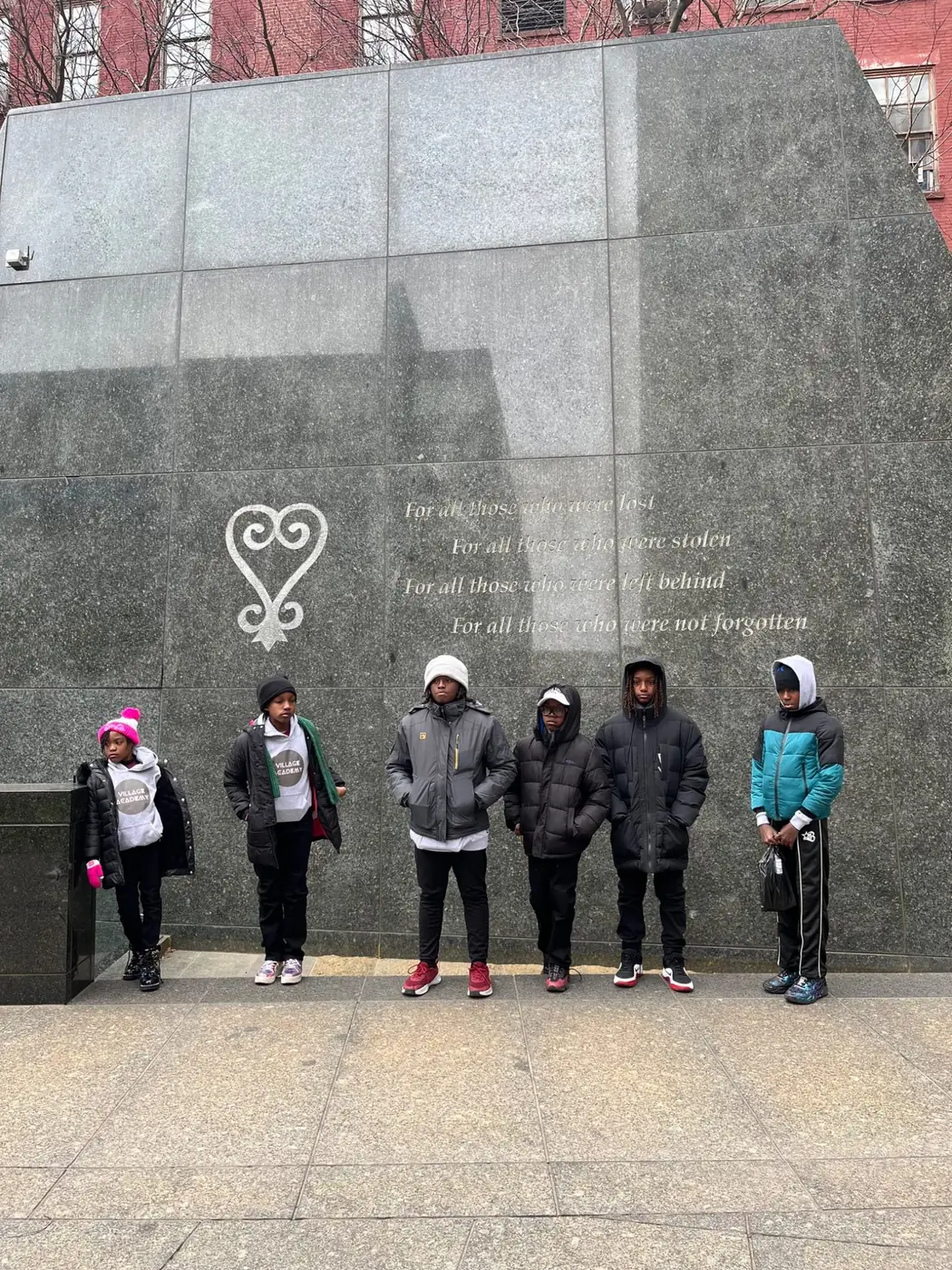 Village Academy students in the Circle of the Diaspora at the African Burial Ground